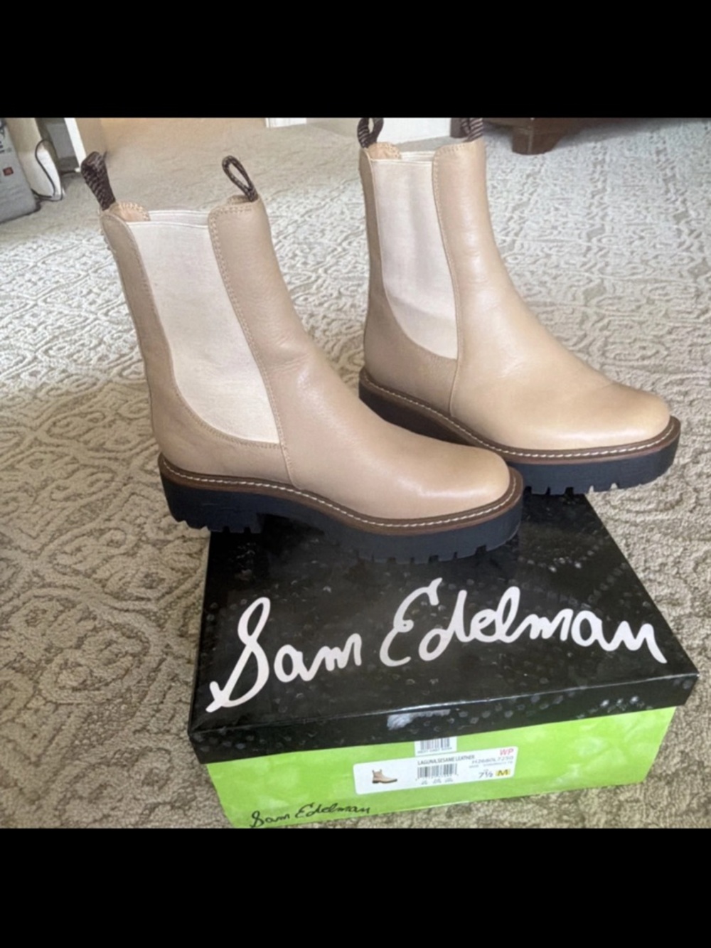 Sam Edelman Beige Chelsea Lug Ankle Boots